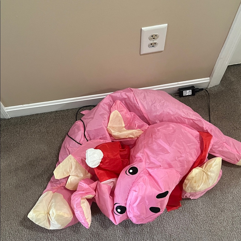 Inflatable 42” tall blow up plug in lighted Christmas holiday pig has inner fan - Picture 9 of 9
